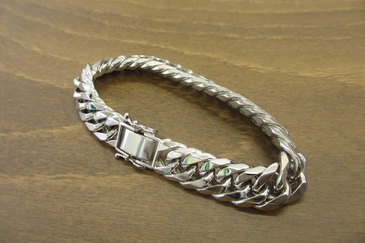 シルバー925 喜平 ブレスレット 6面ダブル ロジウム加工 重量 78.0ｇ 全長 約22cm 幅 約13mm USED SILVER