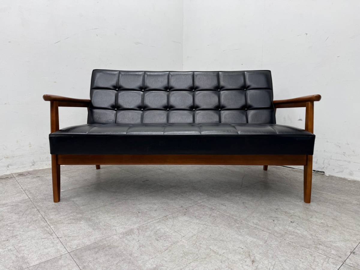 カリモク「WT41」15万 オーク無垢材 1人掛けソファb 本革 美品karimoku 