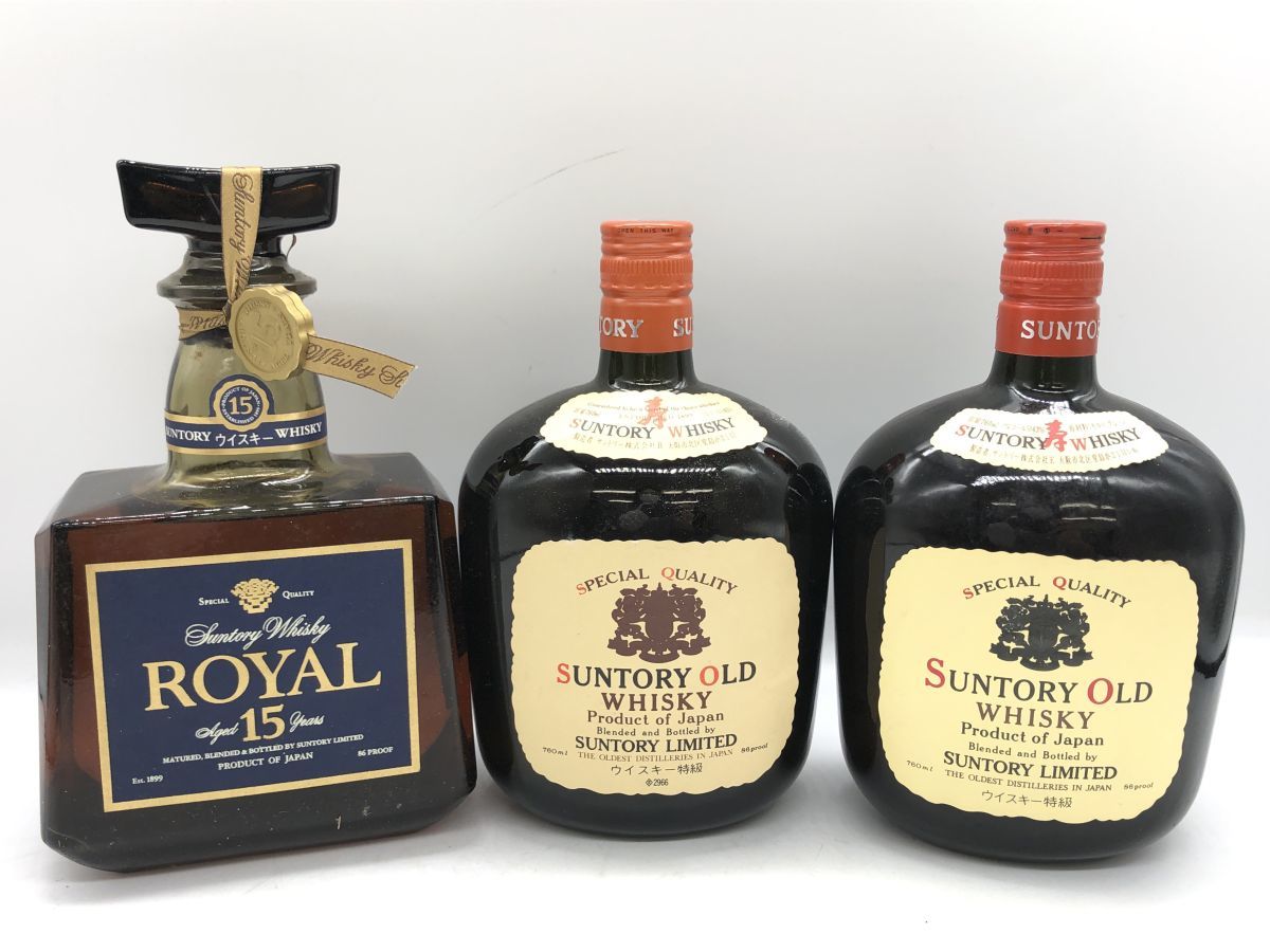 1140-007SM0001　お酒 760ml 700ml 43% ※愛知県限定発送※ SUNTORY OLD WHISKY / ROYAL 15年 サントリー ウイスキー 3点まとめ 未開栓