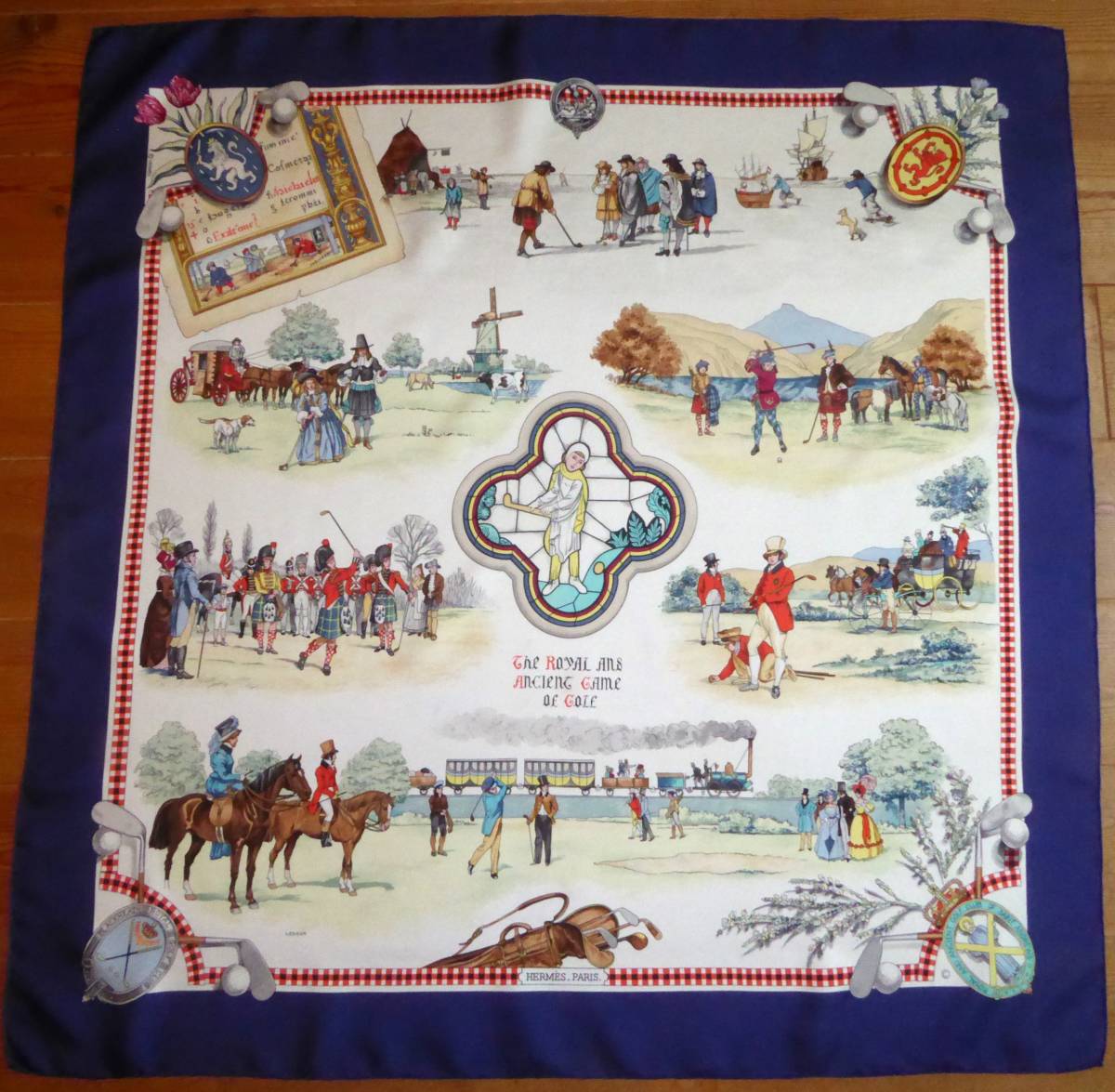 HERME【ゴルフ題材】エルメススカーフ カレ90 ROYAL ANS ANCIENS GAME