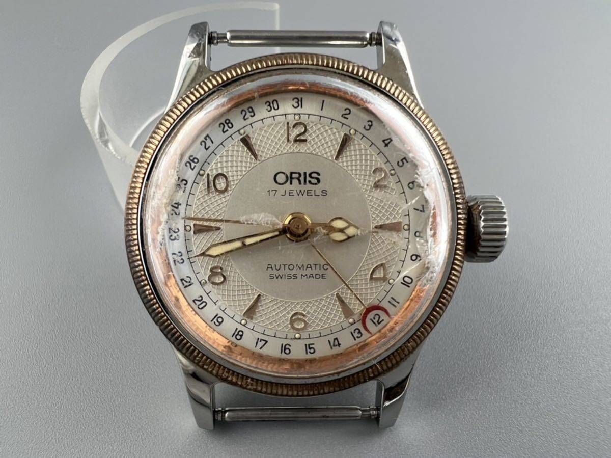 G3★稼働品 ORIS オリス 7400 ポインターデイト 裏スケ 17石 自動巻き ボーイズ腕時計 ベルトなし 現状品
