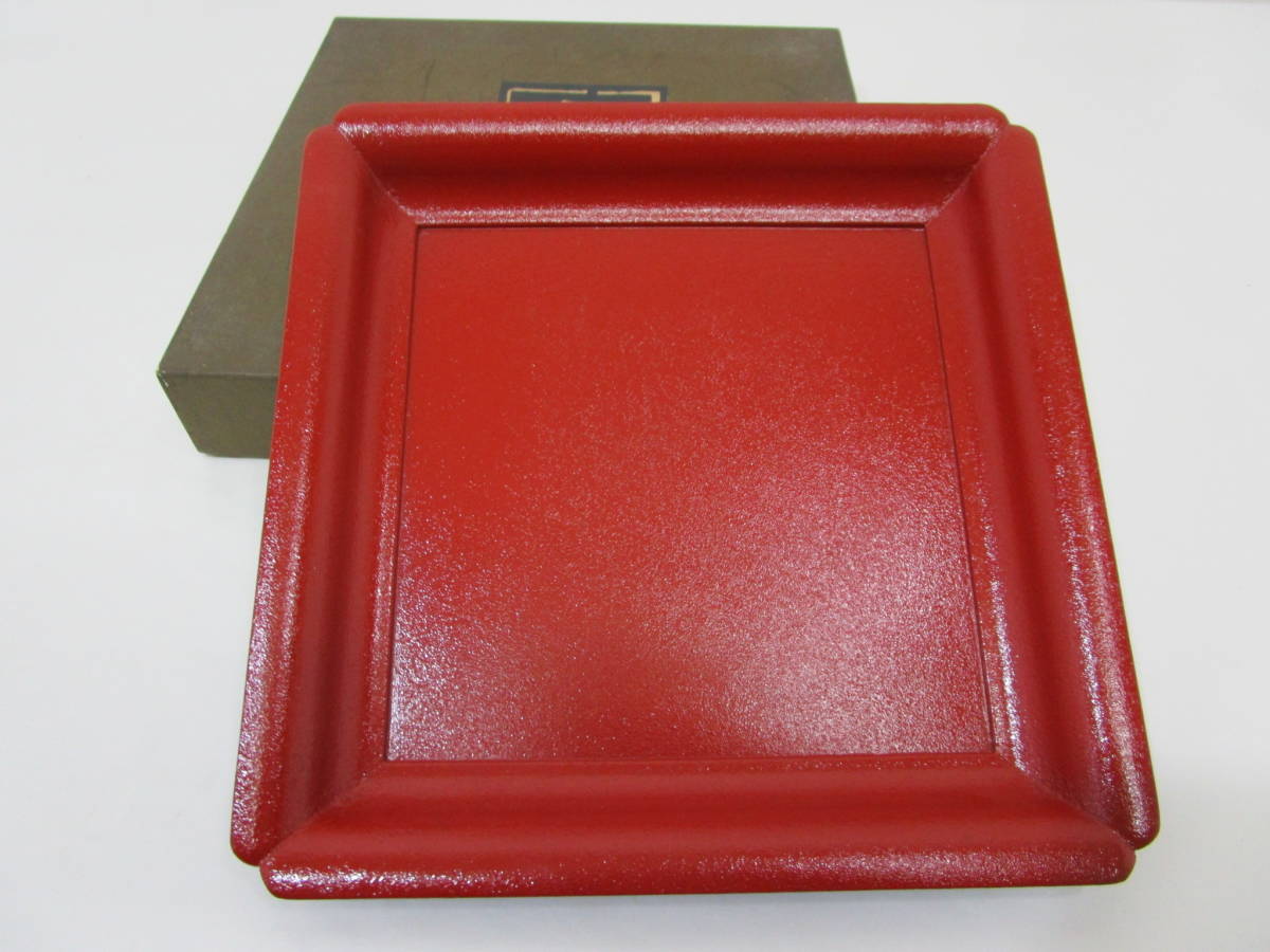茶道具　四方盆　若狭盆　菓子器 若狭盆 朱塗 四方盆 共箱入り 茶道具 四方盆 若狭盆 菓子器 茶道具