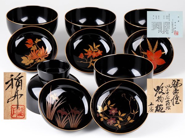 輪島塗 慶塚 吸物椀 五客揃 桜蒔絵 共箱 未使用 輪島塗 蒔絵 吸物椀 5