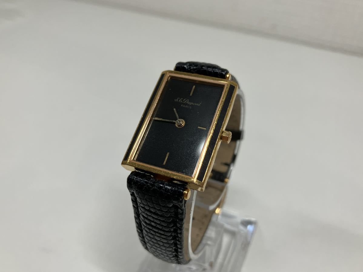 1円〜 10☆ S.T.Dupont エス・テー・デュポン Laque de Chine 都彰 黒文字盤 レディース腕時計 スクエア クオーツ 動作未確認