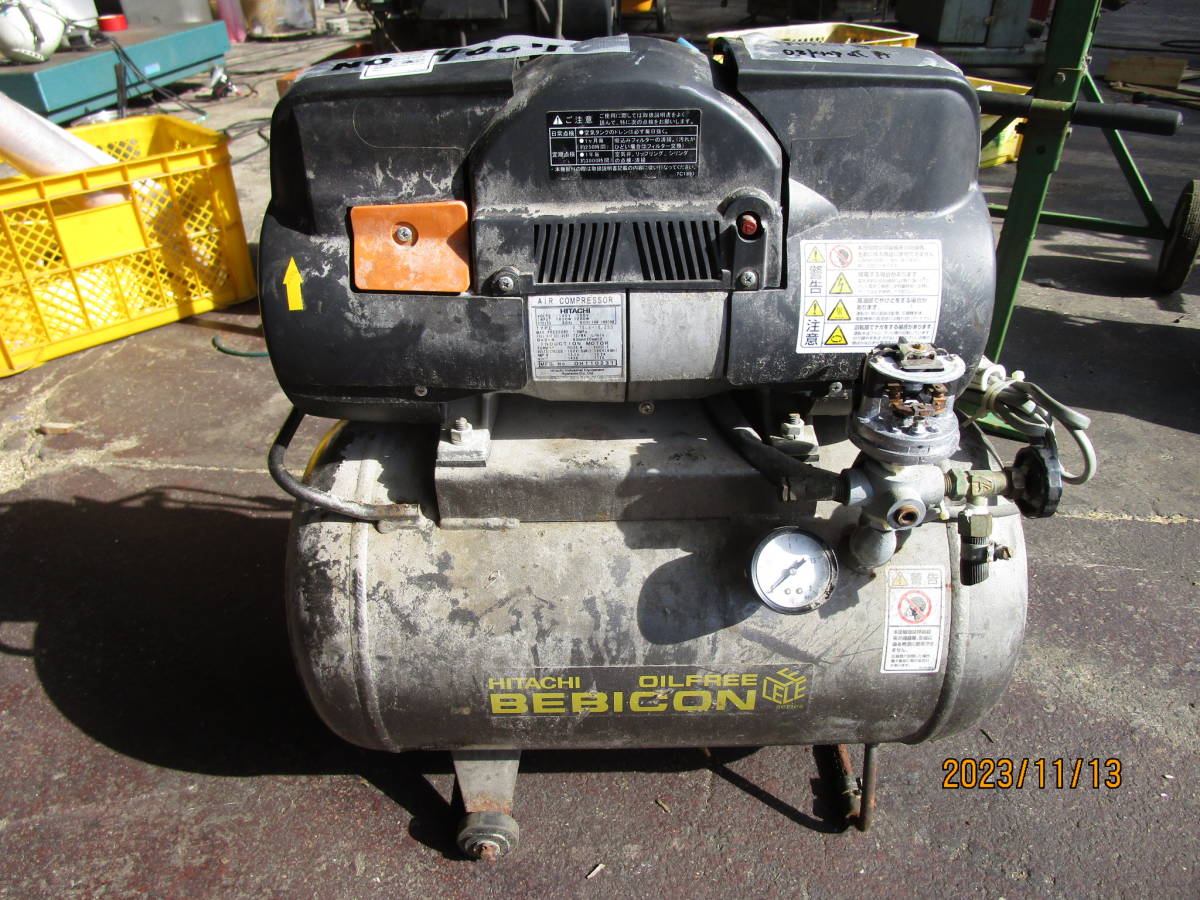 油谷 №4007 エアーコンプレッサー 日立ベビコン 0.75LE-10.2SB 100V 0.75KW オイルフリーコンプレッサー タンク容量35L 中古 小型 家庭用