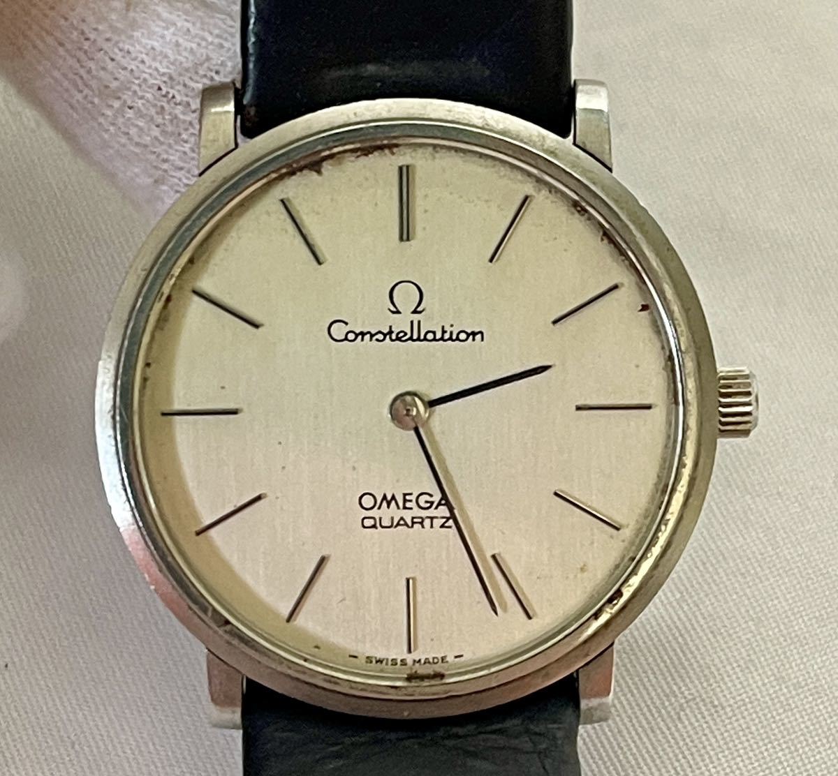 1円〜OMEGA/オメガ コンステレーション クォーツ シルバー文字盤 SS 革