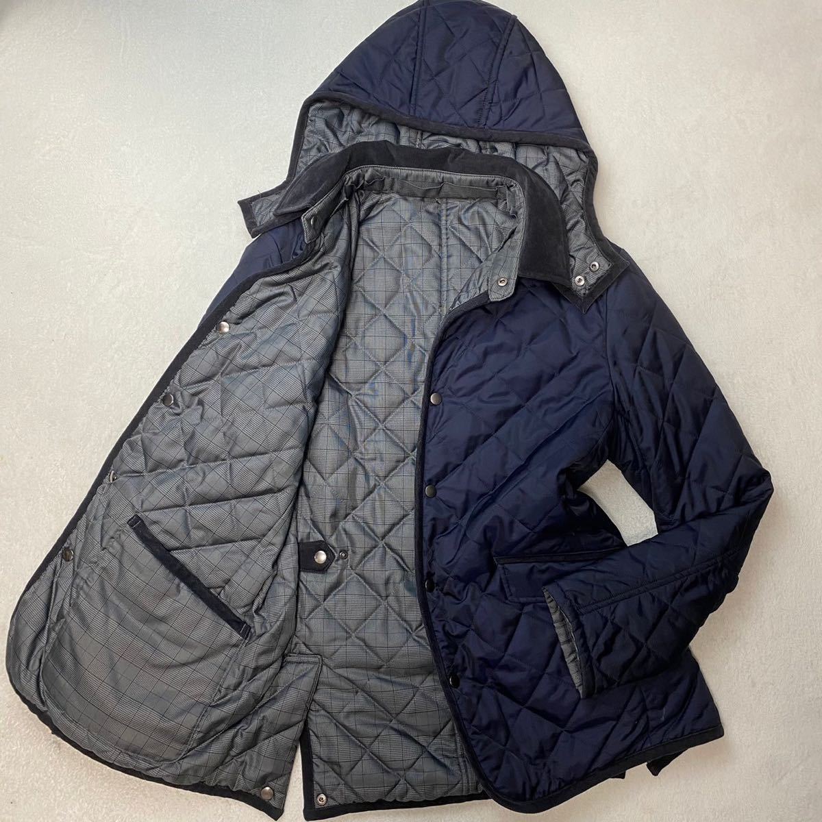 【希少L 極美品】タケオキクチ TAKEO KIKUCHI リバーシブル キルティングコート ジャケット アウター グレンチェック ネイビー グレー 3