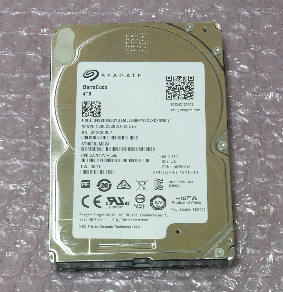 B37487 O-11158 Seagate ST4000LM024 2.5インチ HDD 4TB 判定正常