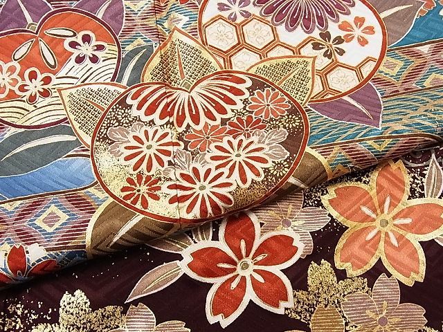 平和屋-こころ店□豪華振袖 長襦袢（袷）セット 草花文 暈し染め 金彩