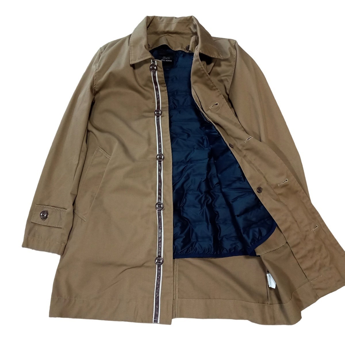 即決★良品 TETE HOMME テットオム ダウンライナー付き コットン ステンカラーコート M ベージュ【送料無料】