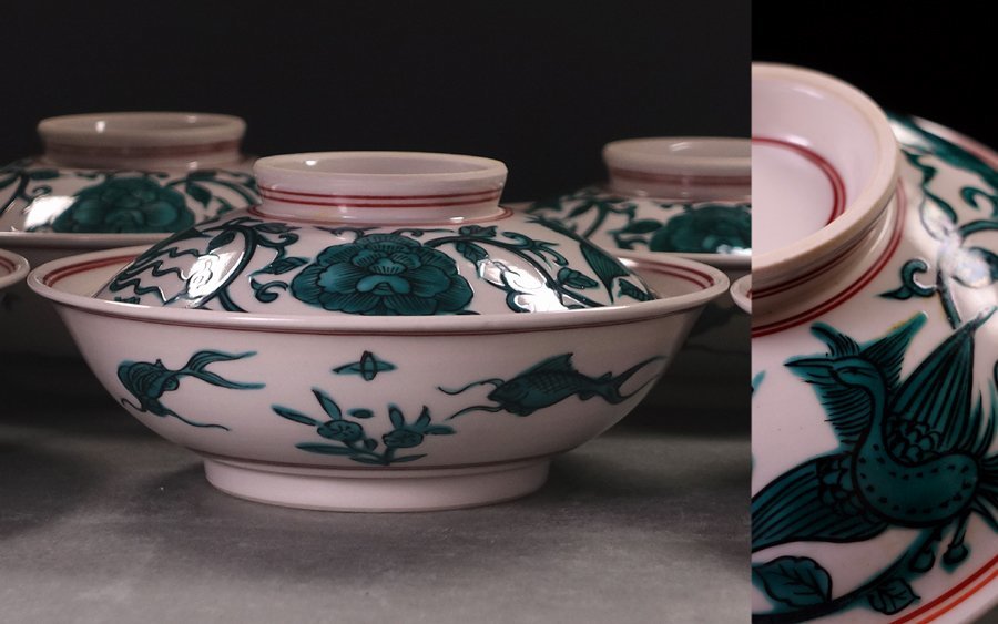 陶器 ∇花∇富裕層の懐石道具 青呉須唐草文浅蓋物 蓋付