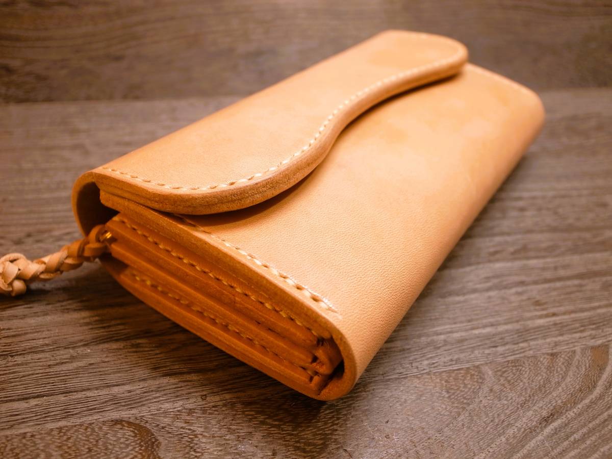 厚革ベンズ★栃木サドルレザー★ナチュラル★WAVEタイプロングウォレット★YKKファスナーハンドメイド★HEAVY LEATHER WORKS