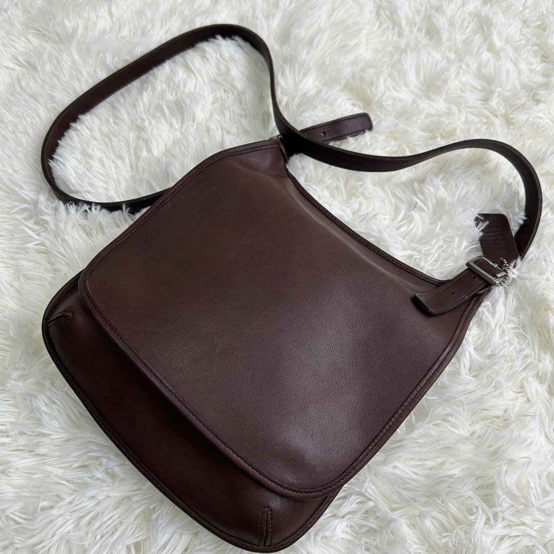 1円■美品■ OLD COACH　オールドコーチ　ヴィンテージ　9135　グラブタンレザー　ショルダーバッグ　クロスボディ　ダークブラウン　焦茶