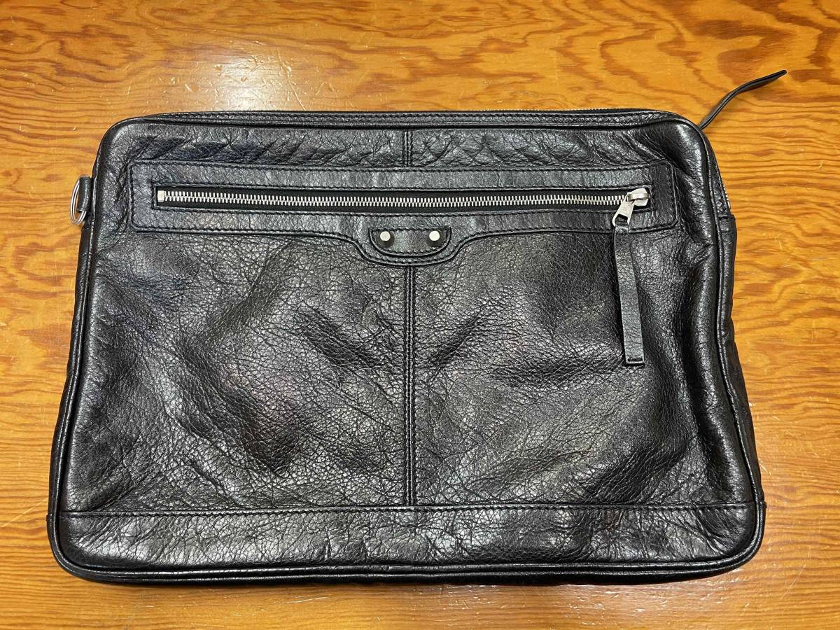 MADE IN ITALY【BALENCIAGA/バレンシアガ】Leather Clutch Bag BLACK PC Case レザー クラッチバッグ PCケース パソコンケース ブラック