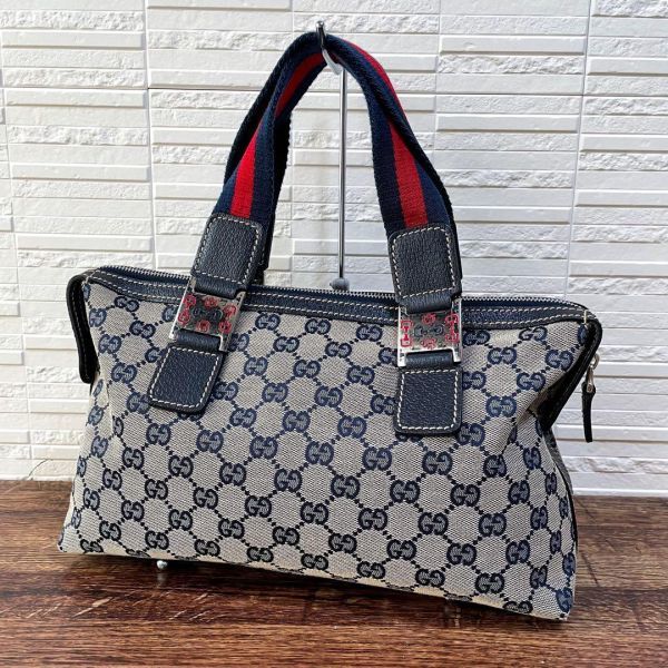 美品 グッチ GG キャンバス×レザー シェリーライン ハンド 美品 グッチ GG キャンバス×レザー シェリーライン ハンド