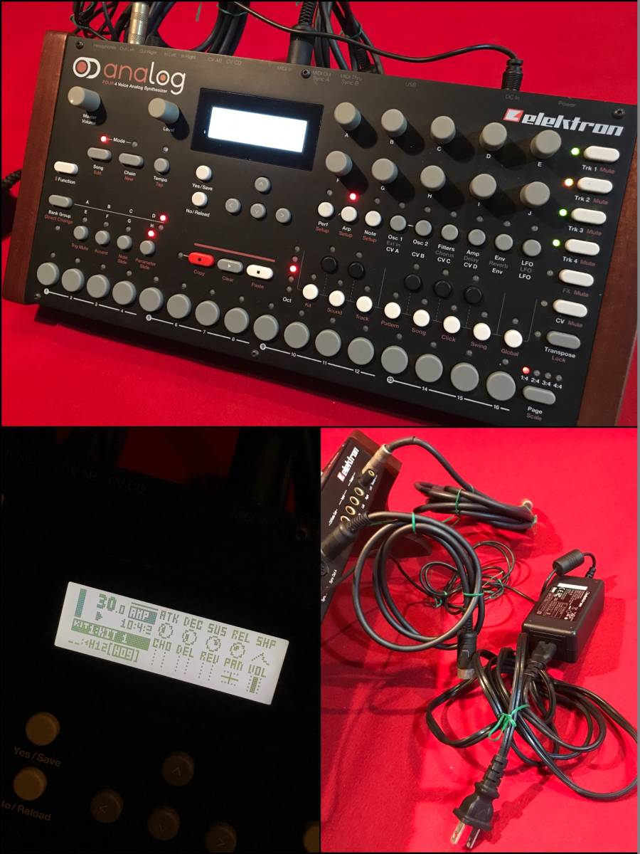 A7008●器材【elektron エレクトロン / 4 Voice Analog Synthesizer アナログ シンセサイザー】ANALOG FOUR スエーデン製 通電のみ確認