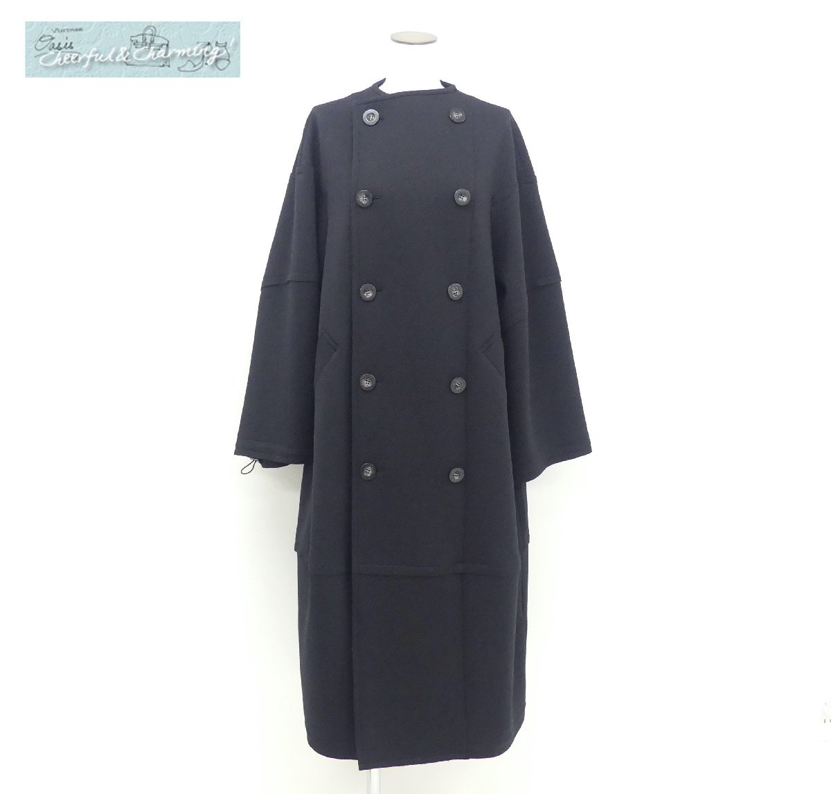 未使用 UN3D. アンスリード コクーンカットコート 36 ブラック ポリエステルBLEND