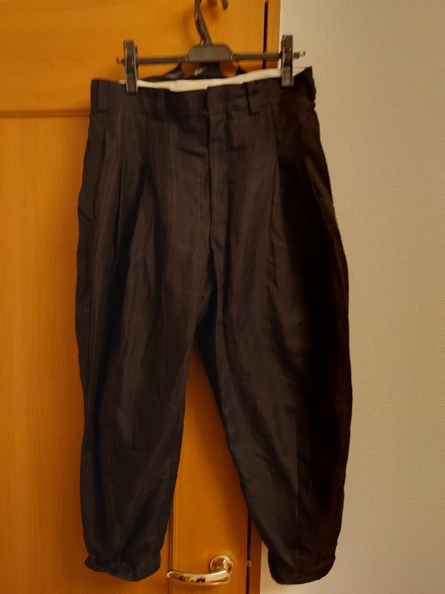 DEVOA 21SS Cropped pants Ramie stripe サイズ2 ブラック PTF-BST