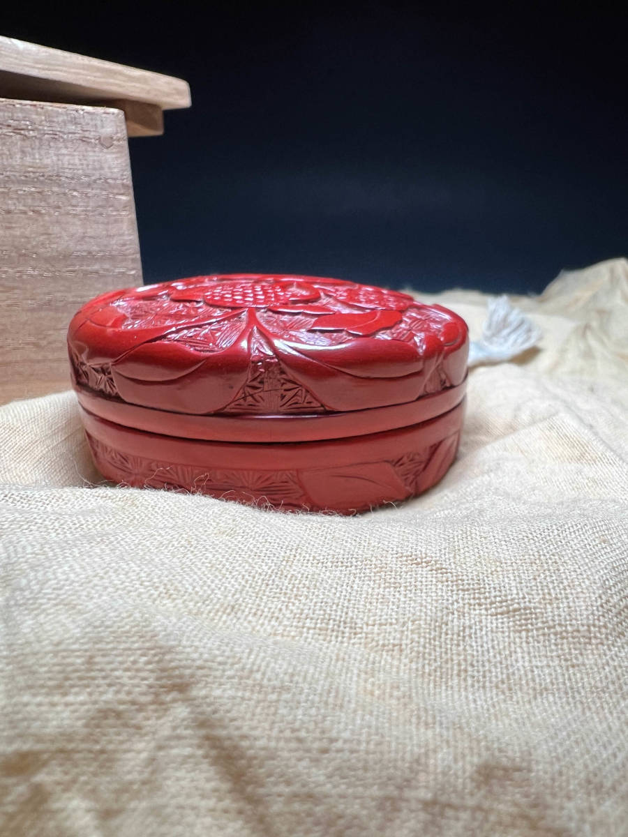 堆朱民芸漆器木製朱塗真塗 茶道具茶器香合香箱咬合古民具古道具