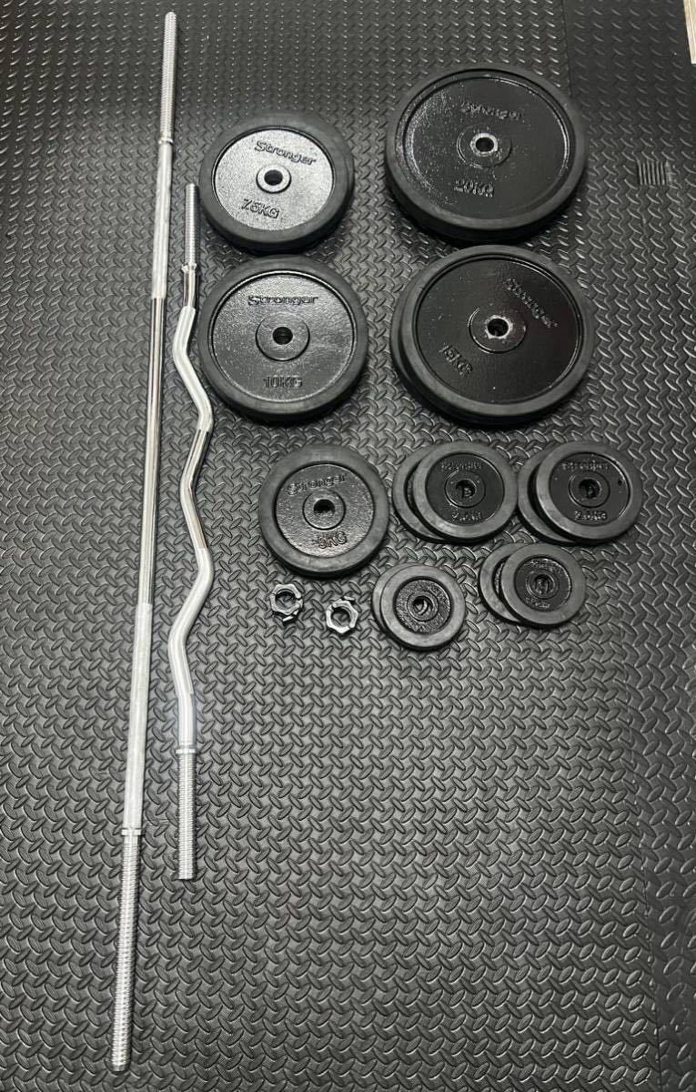 Moneshi☆EZバー+バーベルプレート42.5kgセット バーベル EZバーベル