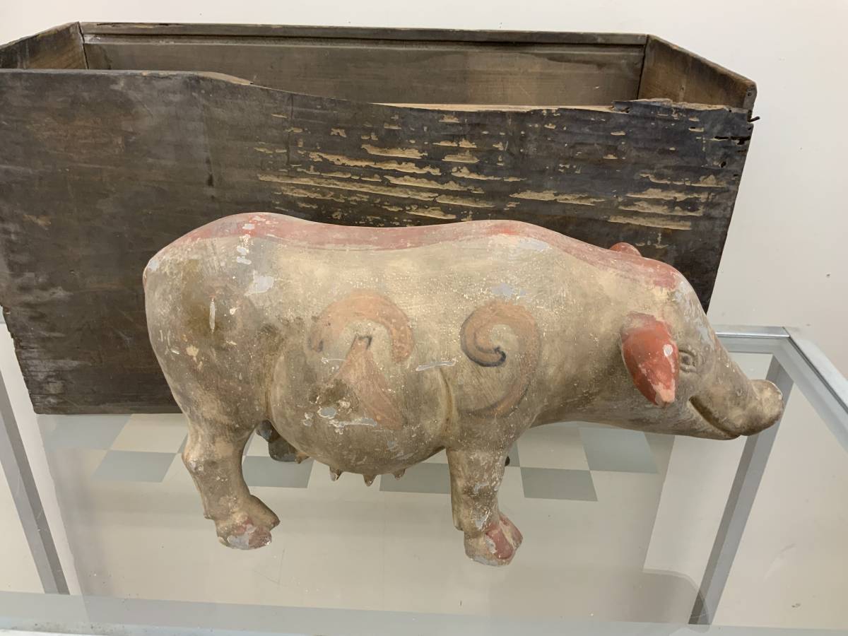 時代のある 豚さんの焼物 置物 中国? 木箱入り 工芸品 陶芸 【公式通販】