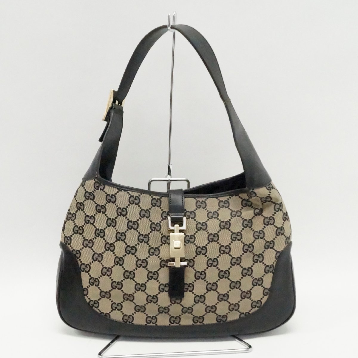 中古 GUCCI グッチ ショルダーバッグ キャンバス×レザー 黒