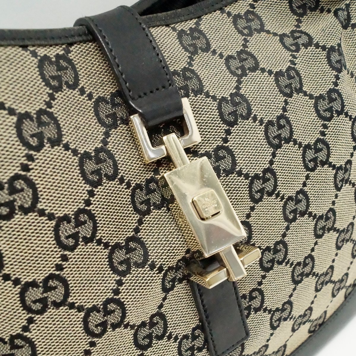 中古 GUCCI グッチ ショルダーバッグ キャンバス×レザー 黒 ブラック 