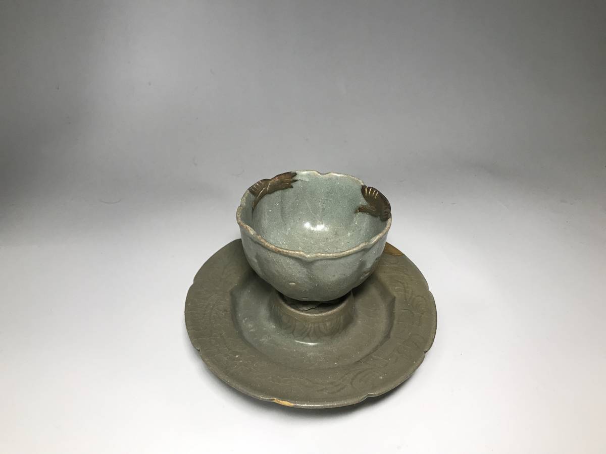高麗青磁馬上盃 ☆本歌保障☆高麗青磁杯+杯台☆見事な直しあり 【公式通販】