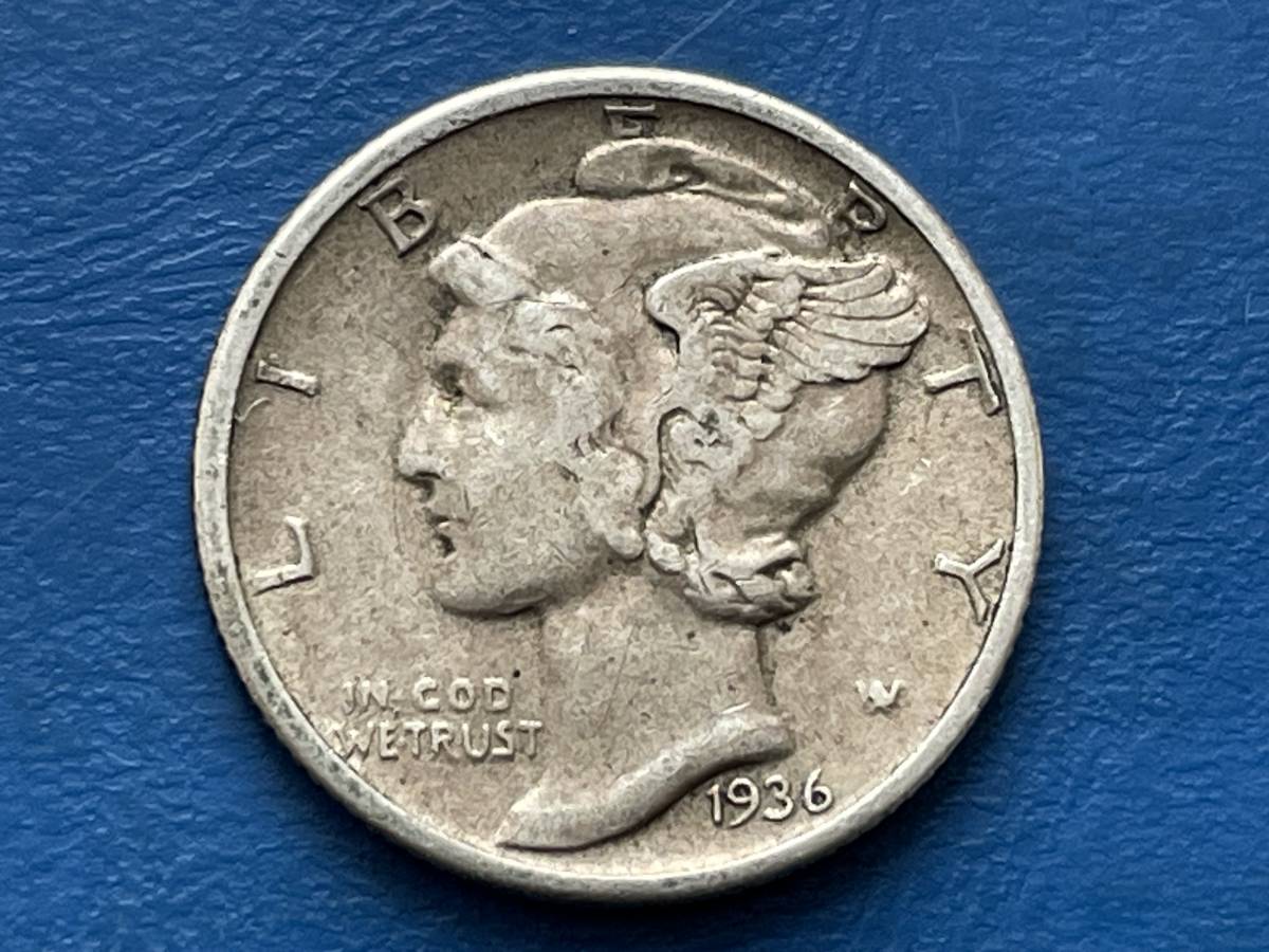 ☆【アメリカ1DIME（10セント）銀貨：1936年、マーキュリー 