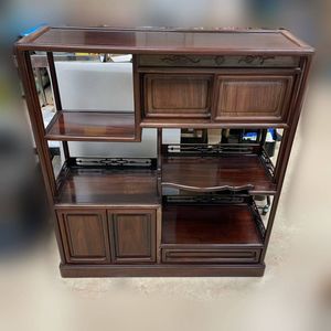 激安処分！新品 93巾 黒檀 無垢 高級飾り棚 違い棚 唐木茶棚 茶箪笥 検