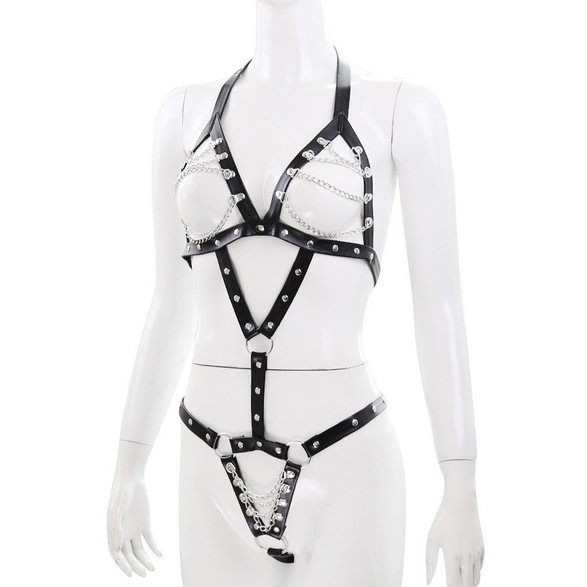 nJ036 超セクシー 誘惑 悩殺　フェイクレザー ボンテージ 拘束具【ハーネス】 ハーネス 緊縛 コスプレ衣装 ブラック_1