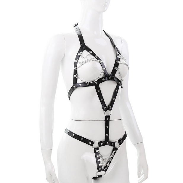 nJ036 超セクシー 誘惑 悩殺　フェイクレザー ボンテージ 拘束具【ハーネス】 ハーネス 緊縛 コスプレ衣装 ブラック_5