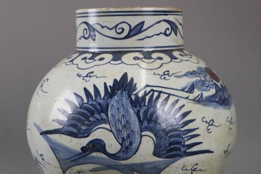時代朝鮮美術 李朝 白磁 染付 辰砂 松鶴鹿玄武文 壺 花瓶 高42cm