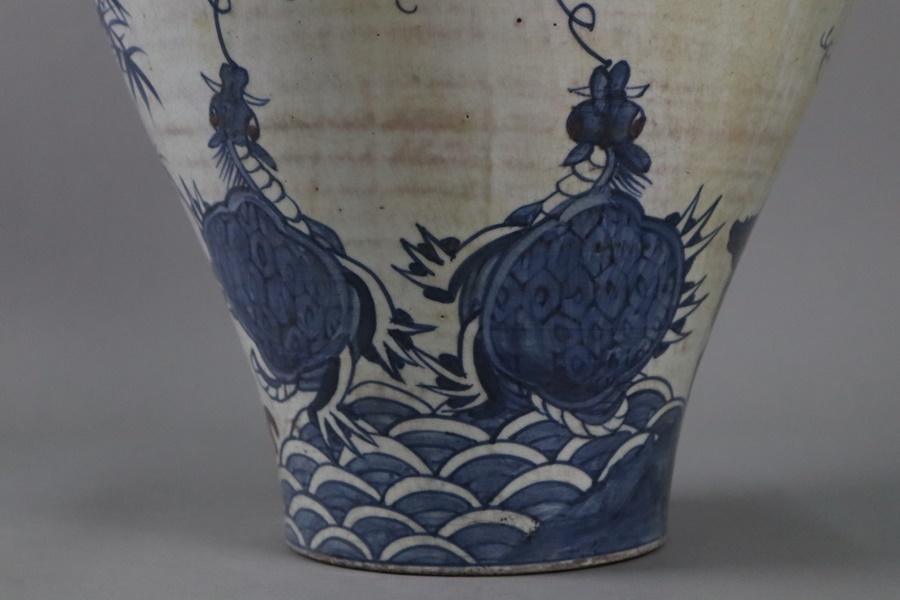 時代朝鮮美術 李朝 白磁 染付 辰砂 松鶴鹿玄武文 壺 花瓶 高42cm