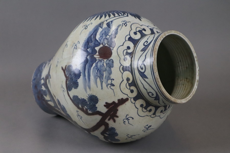 時代朝鮮美術 李朝 白磁 染付 辰砂 松鶴鹿玄武文 壺 花瓶 高42cm