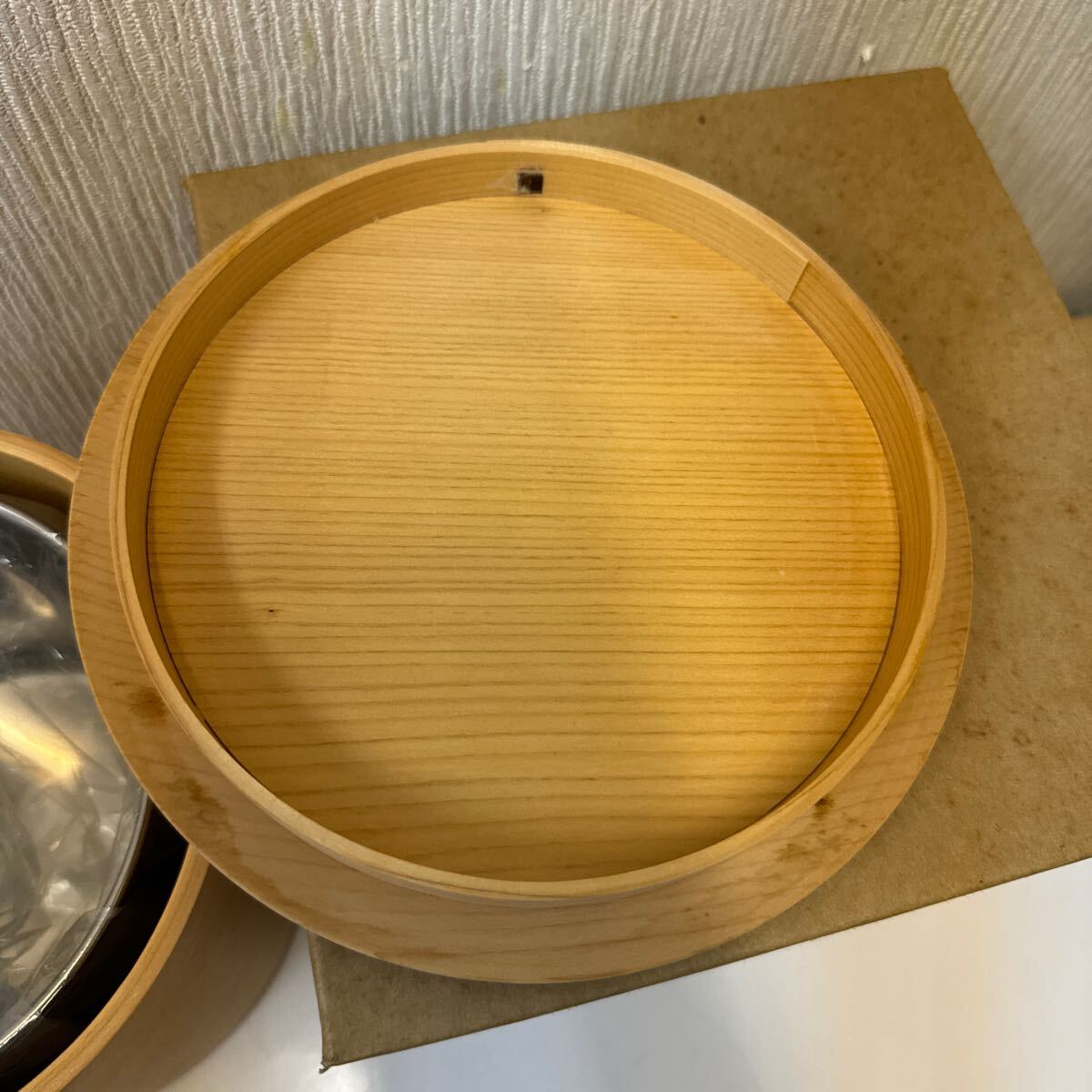 ヤ60 未使用保管品　曲水指 茶道具 杉木地 曲水指 曲物 綴目 箱無 水屋道具 煎茶道具 茶器 水差　お点前 サイズ直径19センチ高さ16.5cm_3