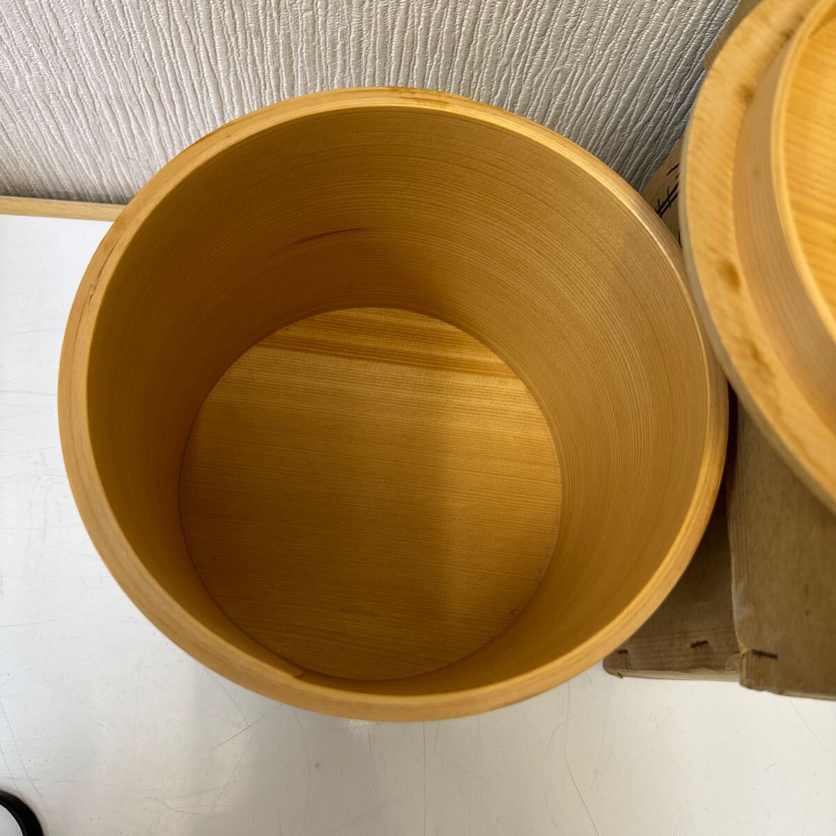 ヤ60 未使用保管品　曲水指 茶道具 杉木地 曲水指 曲物 綴目 箱無 水屋道具 煎茶道具 茶器 水差　お点前 サイズ直径19センチ高さ16.5cm_5