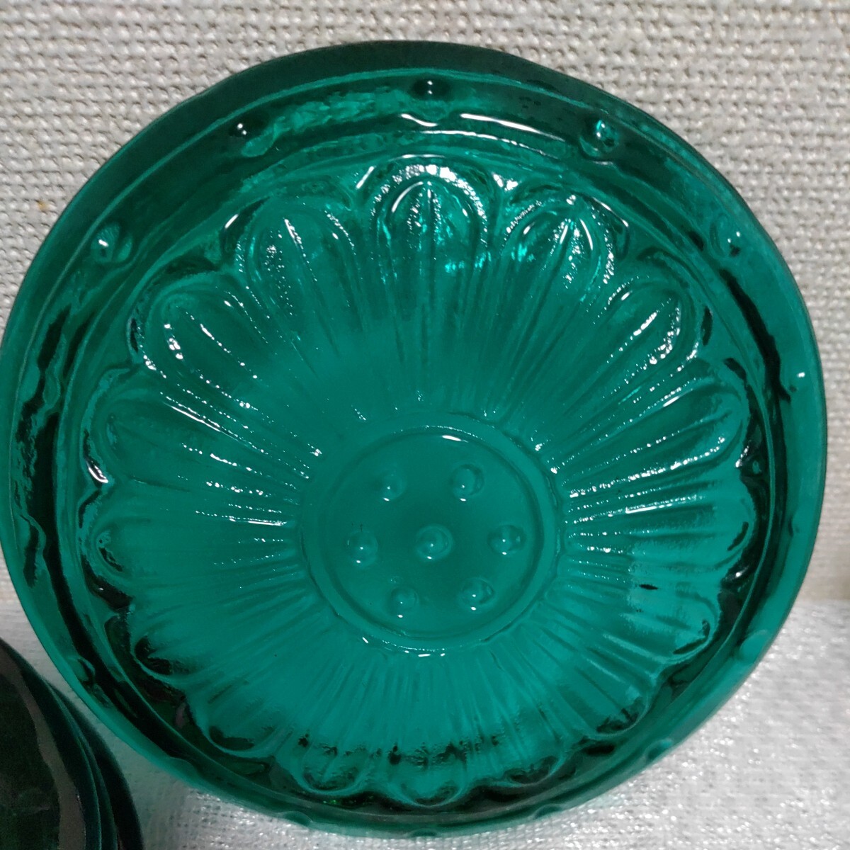 河上恭一郎造 ガラス皿セット 蓮花文銘々皿 5枚セット 青彩 双魚文