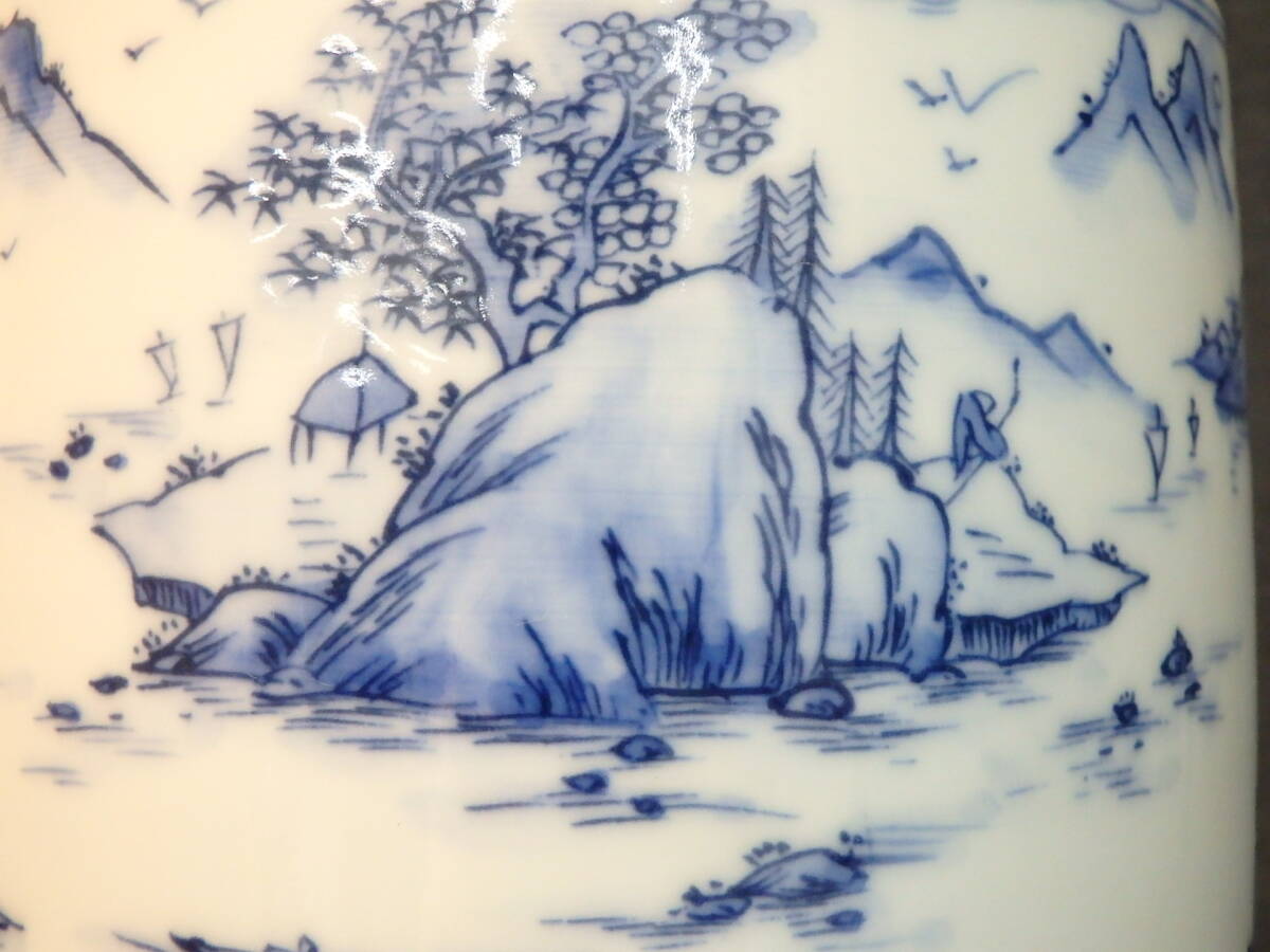 京焼 清水焼 平安 白鳳造 染付山水人物図 水指/水差/水器 直径約14cm