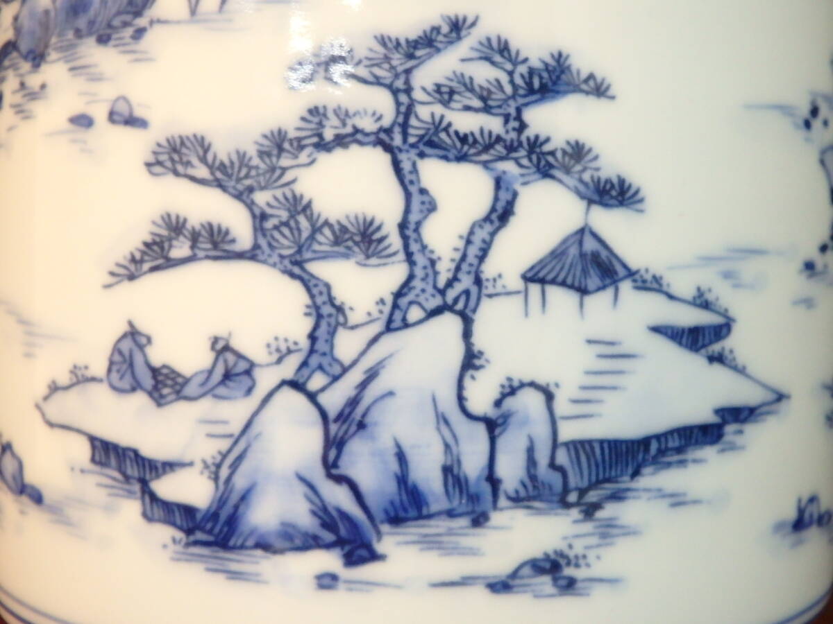 京焼 清水焼 平安 白鳳造 染付山水人物図 水指/水差/水器 直径約14cm