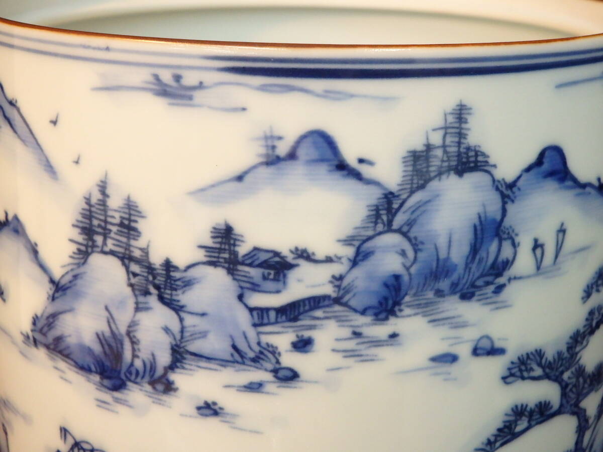 京焼 清水焼 平安 白鳳造 染付山水人物図 水指/水差/水器 直径約14cm