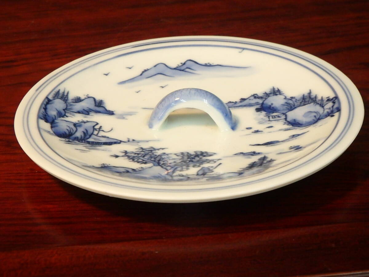 京焼 清水焼 平安 白鳳造 染付山水人物図 水指/水差/水器 直径約14cm