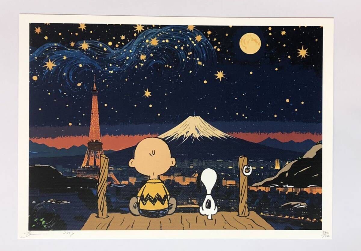 DEATH NYCスヌーピー ×チャーリーブラウン× ゴッホ「ローヌ川の星月夜」 DEATH NYC アートポスター 世界限定100枚 スヌーピー SNOOPY