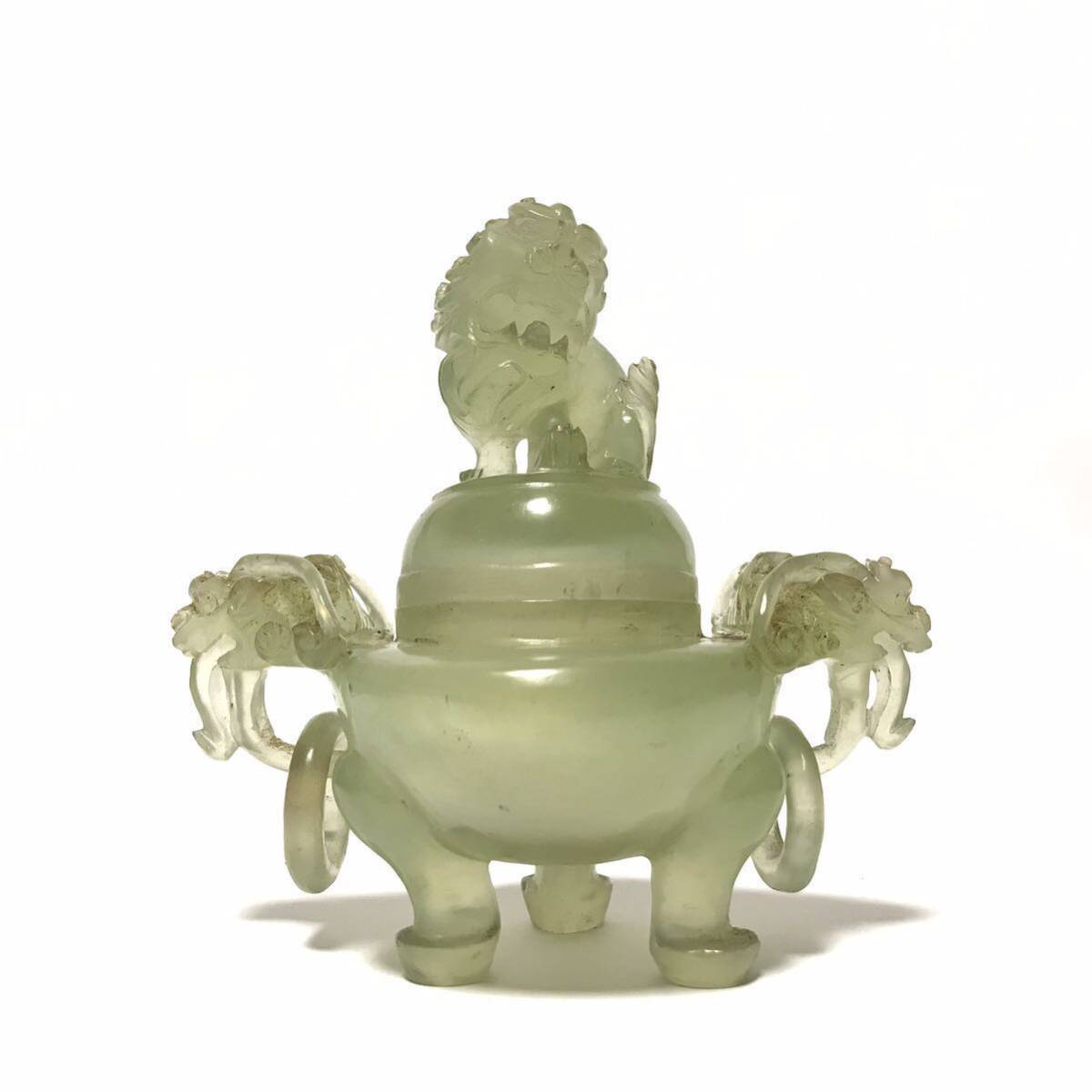 中国 翡翠 玉 獅子摘 彫刻 香炉 茶道具 天然石 古玉 唐物 古玩 骨董
