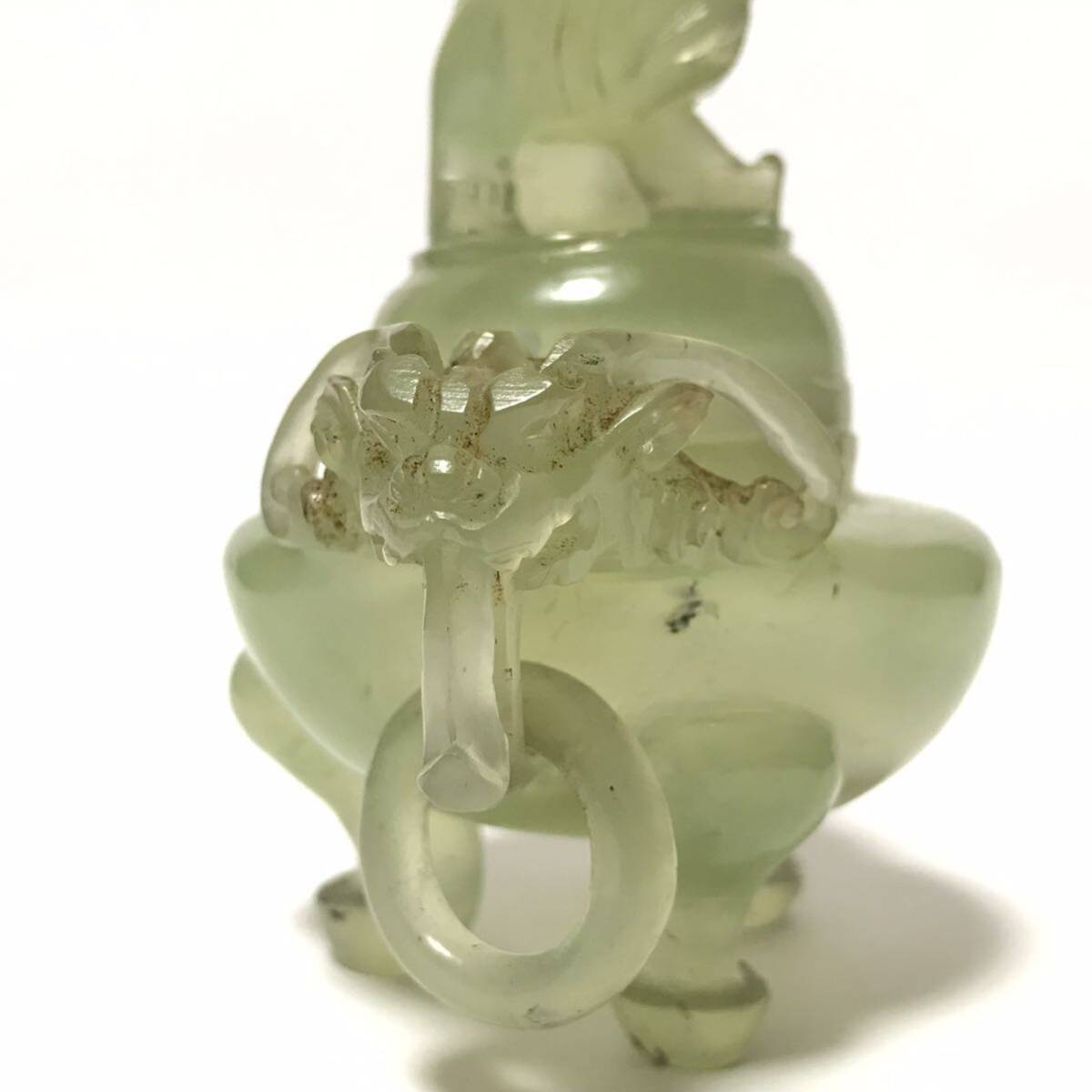 中国 翡翠 玉 獅子摘 彫刻 香炉 茶道具 天然石 古玉 唐物 古玩 骨董