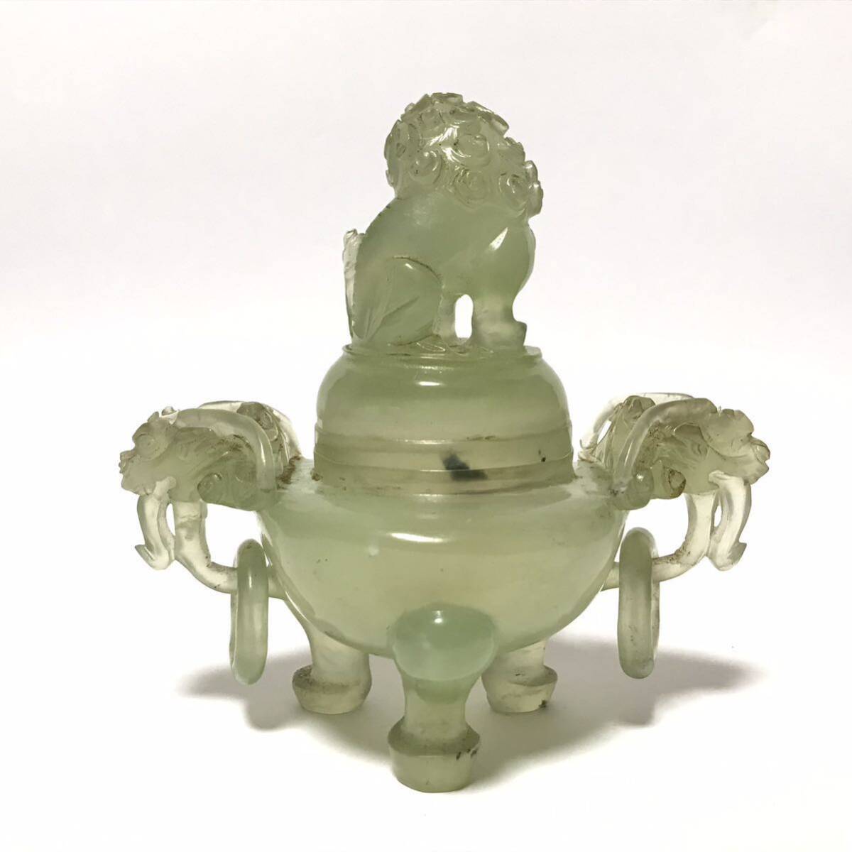 中国 翡翠 玉 獅子摘 彫刻 香炉 茶道具 天然石 古玉 唐物 古玩 骨董