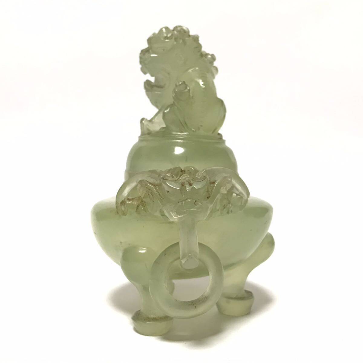 中国 翡翠 玉 獅子摘 彫刻 香炉 茶道具 天然石 古玉 唐物 古玩 骨董