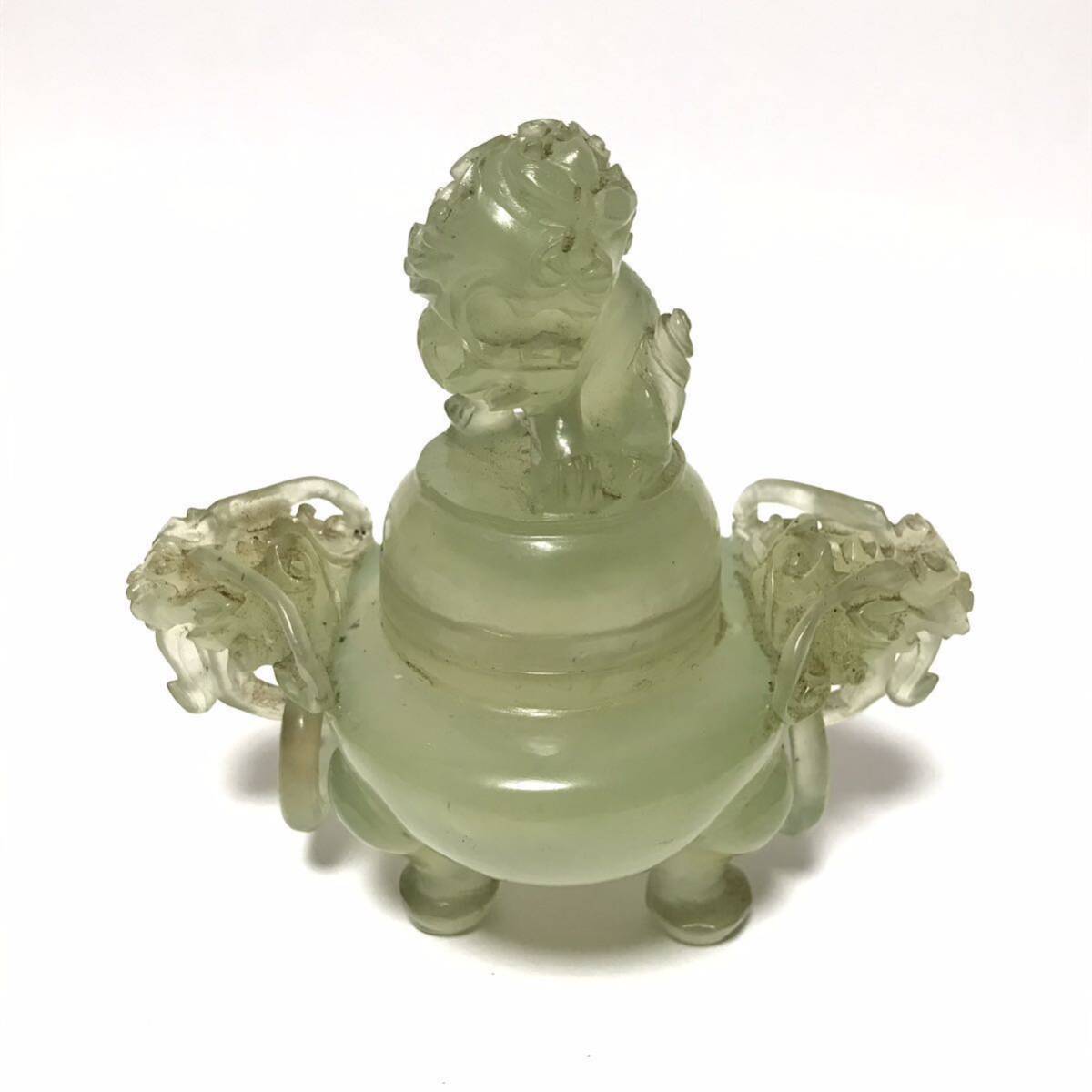 中国 翡翠 玉 獅子摘 彫刻 香炉 茶道具 天然石 古玉 唐物 古玩 骨董