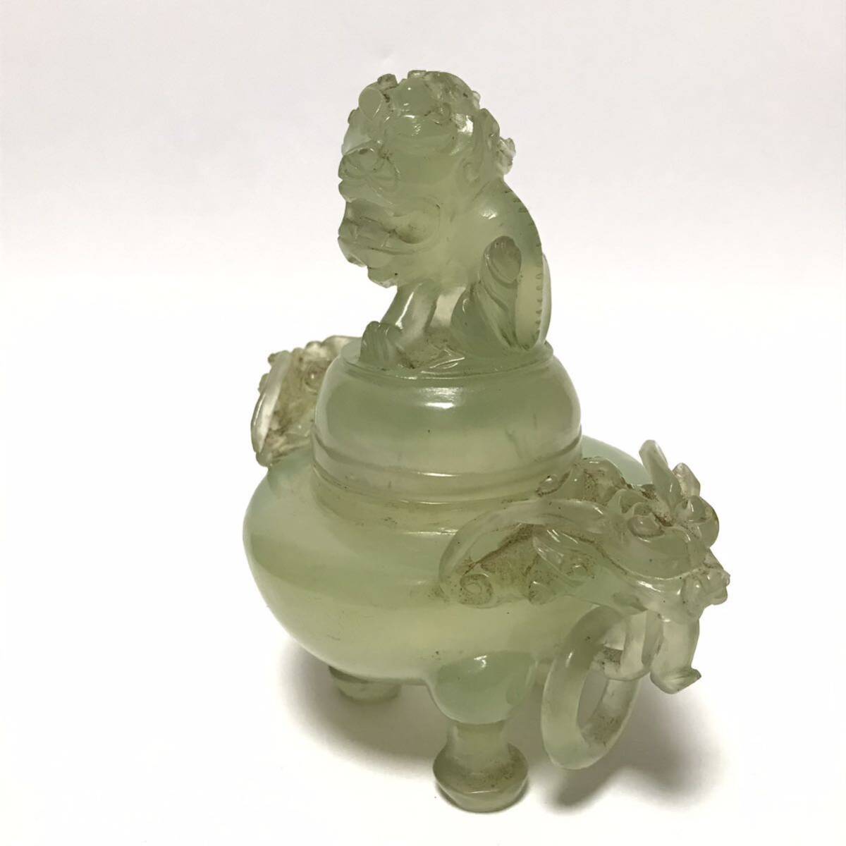 中国 翡翠 玉 獅子摘 彫刻 香炉 茶道具 天然石 古玉 唐物 古玩 骨董