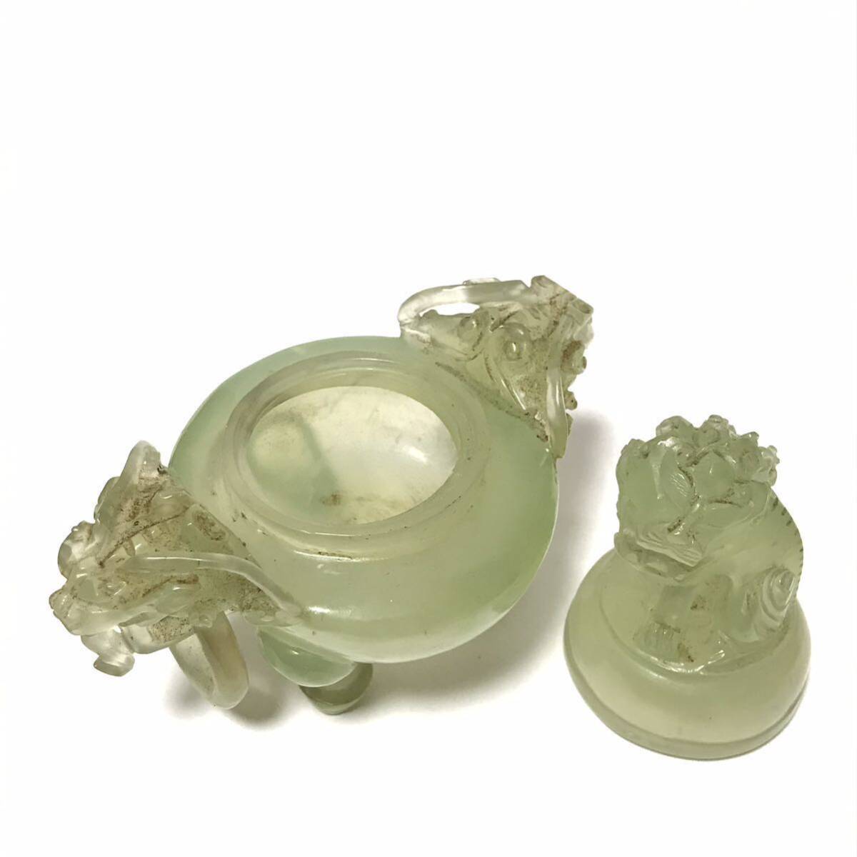 中国 翡翠 玉 獅子摘 彫刻 香炉 茶道具 天然石 古玉 唐物 古玩 骨董